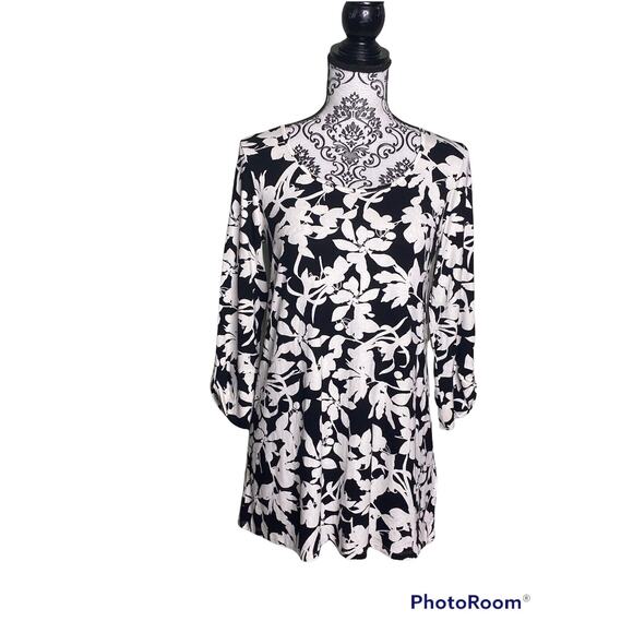 J Jill Womens XS Floral Tunic Top Roll Tab Cottagecore Botanical Essential Basic - Picture 1 of 5